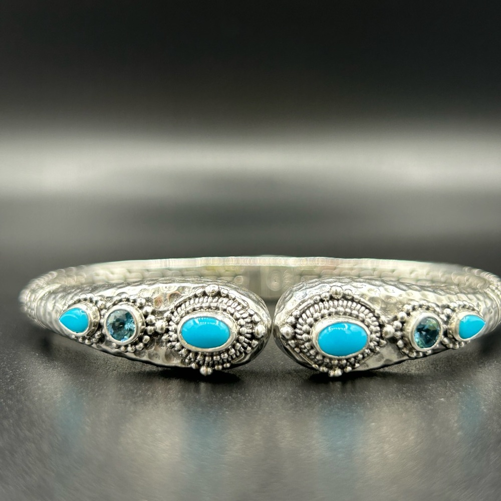 Size 7 sleeping beauty turquoise and blue topaz bracelet designed by Sarda